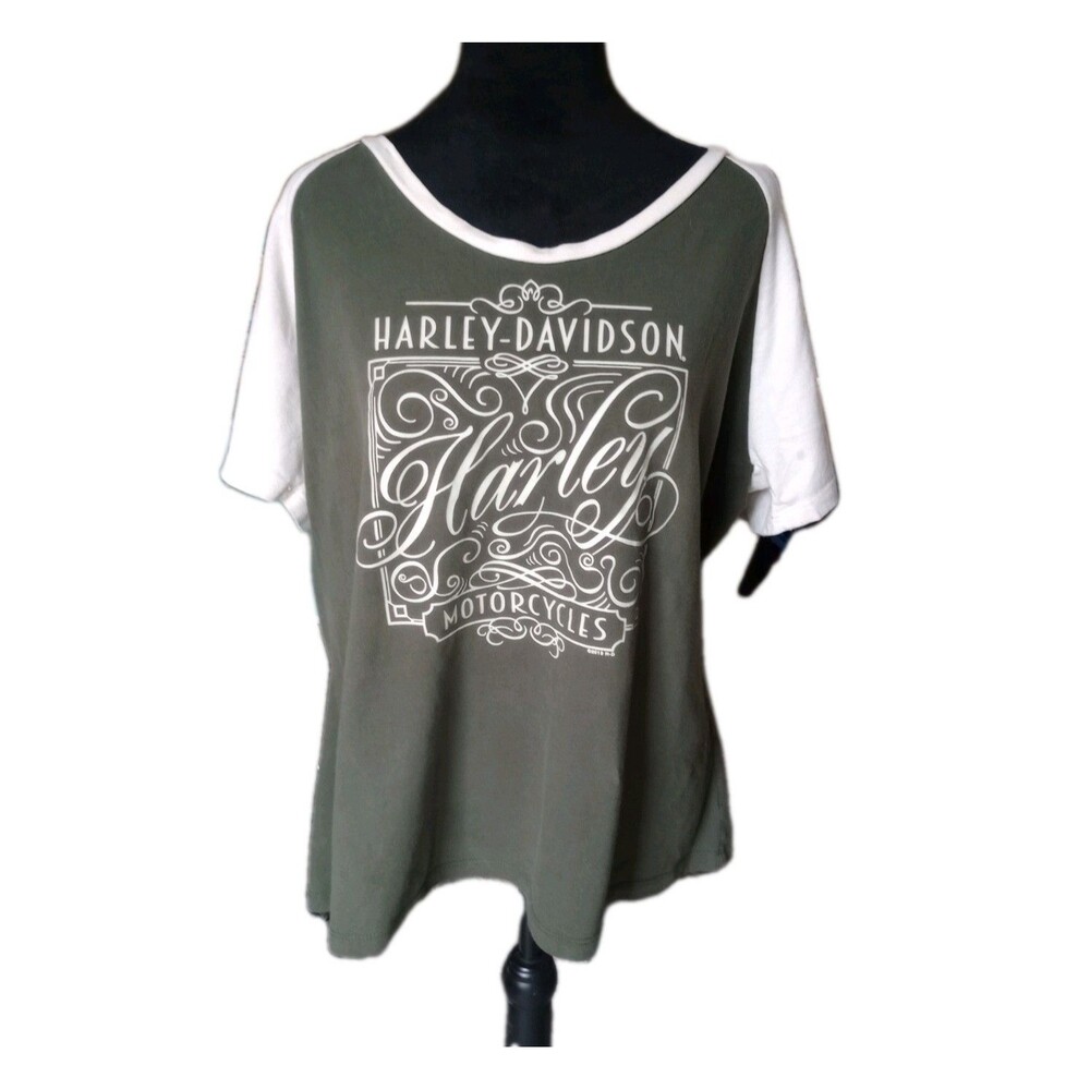 Harley Davidson El Paso, Texas Women's XL Green/White Baseball Shirt